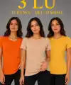 Kadın 3’lü Kısa Kollu Bisiklet Yaka Basic Slim Fit T-Shirt - Turuncu - Bej - Hardal