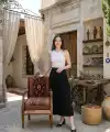 Kadın 90 Cm Saten Kumaş Pliseli Midi Etek Şık ve Zarif Tasarım - Siyah