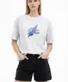 Kadın Asit Yıkamalı Oversize Tişört Bisiklet Yaka Kısa Kol T-shirt - Beyaz