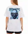 Kadın Asit Yıkamalı Oversize Tişört Bisiklet Yaka Kısa Kol T-shirt - Beyaz