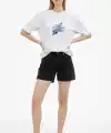 Kadın Asit Yıkamalı Oversize Tişört Bisiklet Yaka Kısa Kol T-shirt - Beyaz
