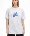 Kadın Asit Yıkamalı Oversize Tişört Bisiklet Yaka Kısa Kol T-shirt - Beyaz