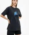 Kadın Asit Yıkamalı Oversize Tişört Bisiklet Yaka Kısa Kol T-shirt - Siyah