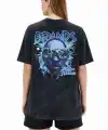 Kadın Asit Yıkamalı Oversize Tişört Bisiklet Yaka Kısa Kol T-shirt - Siyah