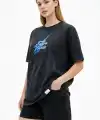 Kadın Asit Yıkamalı Oversize Tişört Bisiklet Yaka Kısa Kol T-shirt - Siyah