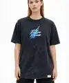 Kadın Asit Yıkamalı Oversize Tişört Bisiklet Yaka Kısa Kol T-shirt - Siyah