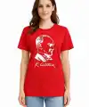Kadın Atatürk Baskılı Tişört Kısa Kollu Bisiklet Yaka T-Shirt - Kırmızı