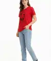 Kadın Atatürk Baskılı Tişört Kısa Kollu Bisiklet Yaka T-Shirt - Kırmızı