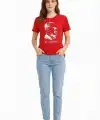 Kadın Atatürk Baskılı Tişört Kısa Kollu Bisiklet Yaka T-Shirt - Kırmızı