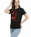 Kadın Atatürk Baskılı Tişört Kısa Kollu Bisiklet Yaka T-Shirt - Siyah