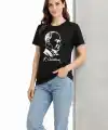 Kadın Atatürk Baskılı Tişört Kısa Kollu Bisiklet Yaka T-Shirt - Siyah
