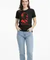 Kadın Atatürk Baskılı Tişört Kısa Kollu Bisiklet Yaka T-Shirt - Siyah