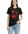Kadın Atatürk Baskılı Tişört Kısa Kollu Bisiklet Yaka T-Shirt - Siyah