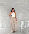 Kadın Ayrobin Oversize Kadın Pantalon - Bej