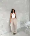 Kadın Ayrobin Oversize Kadın Pantalon - Bej