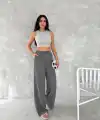 Kadın Ayrobin Oversize Kadın Pantolon - Füme