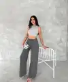 Kadın Ayrobin Oversize Kadın Pantolon - Füme