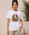 Kadın Balkabağı Hayalet Baskılı Tişört Kısa Kol Yazlık T-Shirt - Beyaz