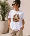 Kadın Balkabağı Hayalet Baskılı Tişört Kısa Kol Yazlık T-Shirt - Beyaz