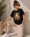 Kadın Balkabağı Hayalet Baskılı Tişört Kısa Kol Yazlık T-Shirt - Siyah