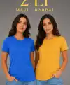 Kadın Basic Bisiklet Yaka Yazlık Slim fit T-Shirt - Mavi & Hardal Sarısı