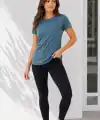 Kadın Basic Bisiklet Yaka Yazlık Slim fit T-Shirt - Mor & Petrol Mavisi
