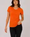 Kadın Basic Bisiklet Yaka Yazlık Slim fit T-Shirt - Mor  & Turuncu