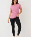 Kadın Basic Bisiklet Yaka Yazlık Slim fit T-Shirt - Pudra Pembe & Turuncu