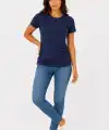 Kadın Basic Tişört Bisiklet Yaka Kısa Kol Günlük Yazlık Slim fit T-Shirt - Lacivert