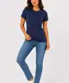 Kadın Basic Tişört Bisiklet Yaka Kısa Kol Günlük Yazlık Slim fit T-Shirt - Lacivert