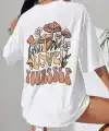 Kadın Baskılı Oversize kısa kol T-Shirt - Beyaz