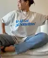 Kadın Baskılı Oversize kısa kol T-Shirt - Beyaz