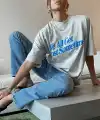 Kadın Baskılı Oversize kısa kol T-Shirt - Beyaz