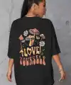 Kadın Baskılı Oversize kısa kol T-Shirt - Siyah