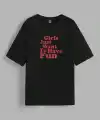 Kadın Baskılı Oversize Kısa kol T-shirt - Siyah