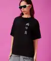 Kadın Baskılı Oversize T-shirt - Siyah