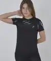 Kadın Baskılı T-Shirt Kısa Kol Bisiklet Yaka Göğüs Fermuarlı Tişört - Siyah
