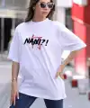 Kadın Baskılı T-Shirt Kısa Kol Bisiklet Yaka Oversize Rahat Kalıp Günlük Tişört - Beyaz