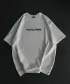 Kadın Baskılı T-Shirt Kısa Kol Bisiklet Yaka Oversize Rahat Kalıp Günlük Tişört   - Beyaz