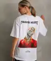 Kadın Baskılı T-Shirt Kısa Kol Bisiklet Yaka Oversize Rahat Kalıp Günlük Tişört - Beyaz