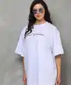 Kadın Baskılı T-Shirt Kısa Kol Bisiklet Yaka Oversize Rahat Kalıp Günlük Tişört - Beyaz