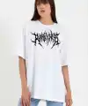 Kadın Baskılı T-Shirt Kısa Kol Bisiklet Yaka Oversize Rahat Kalıp Günlük Tişört   - Beyaz