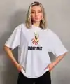 Kadın Baskılı T-Shirt Kısa Kol Bisiklet Yaka Oversize Rahat Kalıp Günlük Tişört   - Beyaz