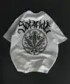 Kadın Baskılı T-Shirt Kısa Kol Bisiklet Yaka Oversize Rahat Kalıp Günlük Tişört   - Beyaz