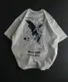 Kadın Baskılı T-Shirt Kısa Kol Bisiklet Yaka Oversize Rahat Kalıp Günlük Tişört   - Beyaz