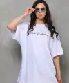 Kadın Baskılı T-Shirt Kısa Kol Bisiklet Yaka Oversize Rahat Kalıp Günlük Tişört - Beyaz