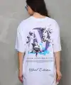 Kadın Baskılı T-Shirt Kısa Kol Bisiklet Yaka Oversize Rahat Kalıp Günlük Tişört - Beyaz