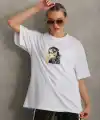 Kadın Baskılı T-Shirt Kısa Kol Bisiklet Yaka Oversize Rahat Kalıp Günlük Tişört - Beyaz