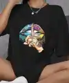 Kadın Baskılı T-Shirt Kısa Kol Bisiklet Yaka Oversize Rahat Kalıp Günlük Tişört   - Siyah