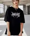 Kadın Baskılı T-Shirt Kısa Kol Bisiklet Yaka Oversize Rahat Kalıp Günlük Tişört   - Siyah